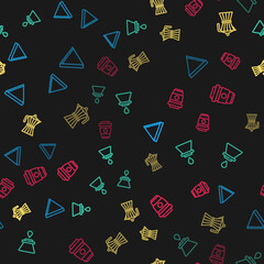 Set line Coffee paper filter, V60 coffee maker, moca pot and cup to go on seamless pattern. Vector