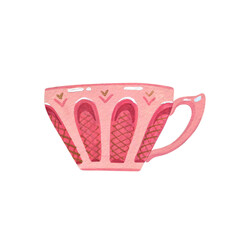 Hand drawn gouache pink mug with stripes ornament