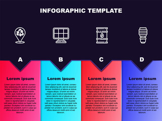 Set line Recycle, Solar energy panel, Bio fuel barrel and LED light bulb. Business infographic template. Vector