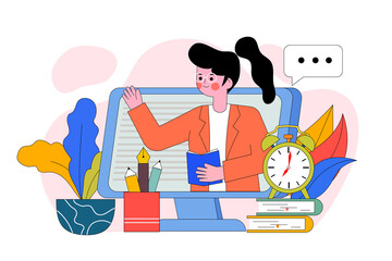 An illustration of the youngpeople learning online