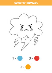 Color angry cloud by numbers. Worksheet for kids.