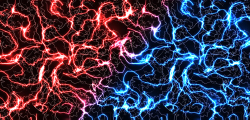 Versus, battle background, red and blue electrical discharges, lightning, cracks. Background for racing, battle, competition, sports and games. Vector illustration