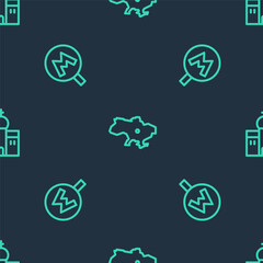 Set line Map of Ukraine, Metro or Underground and Church building on seamless pattern. Vector