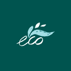 Fototapeta premium Vector eco-friendly symbol in trendy hand-drawn style. Ecological sign, eco products, emblem of organic cosmetics packaging design. environmentally friendly icon. Badge of ecology. Stamp healthy food.