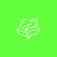 Vector eco-friendly symbol in trendy hand-drawn style. Ecological sign, eco products, emblem of organic cosmetics packaging design. environmentally friendly icon. Badge of ecology. Stamp healthy food.