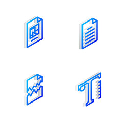 Set Isometric line File document, , Torn and Text icon. Vector