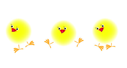 Fluffy, yellow Easter chickens. Vector illustration.