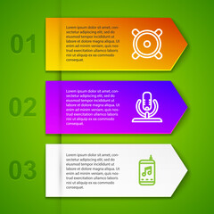 Set line Stereo speaker, Microphone and Music player. Business infographic template. Vector