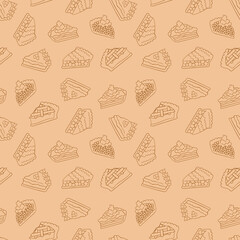 Pie slice. Seamless vector pattern (background). Cartoon print. 