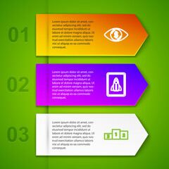 Set line Eye with dollar, Startup project concept and Business podium. Business infographic template. Vector