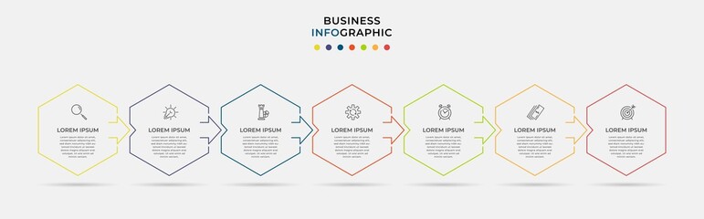 Vector Infographic design business template with icons and 7 options or steps. Can be used for process diagram, presentations, workflow layout, banner, flow chart, info graph