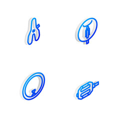 Set Isometric line Bicycle, seat, wheel and pedal icon. Vector