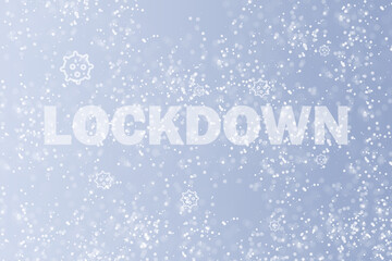 Schlagwort LOCKDOWN in einer Wolke von Viren in der Luft