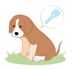 Vector illustration dog feels good after ampoule with vaccine. Tick season.