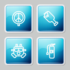 Fototapeta premium Set line Peace, Broken bottle as weapon, Gas mask and Fire extinguisher icon. Vector