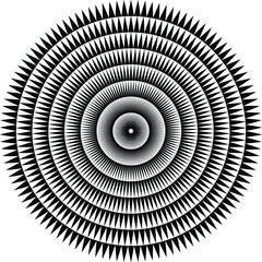  Black halftone dots in vortex form. Geometric art. Trendy design element.Circular and radial lines volute, helix.Segmented circle with rotation.Radiating arc lines.Cochlear