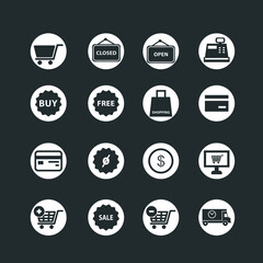 shopping related icons set, sales and marketing signs and vector icons