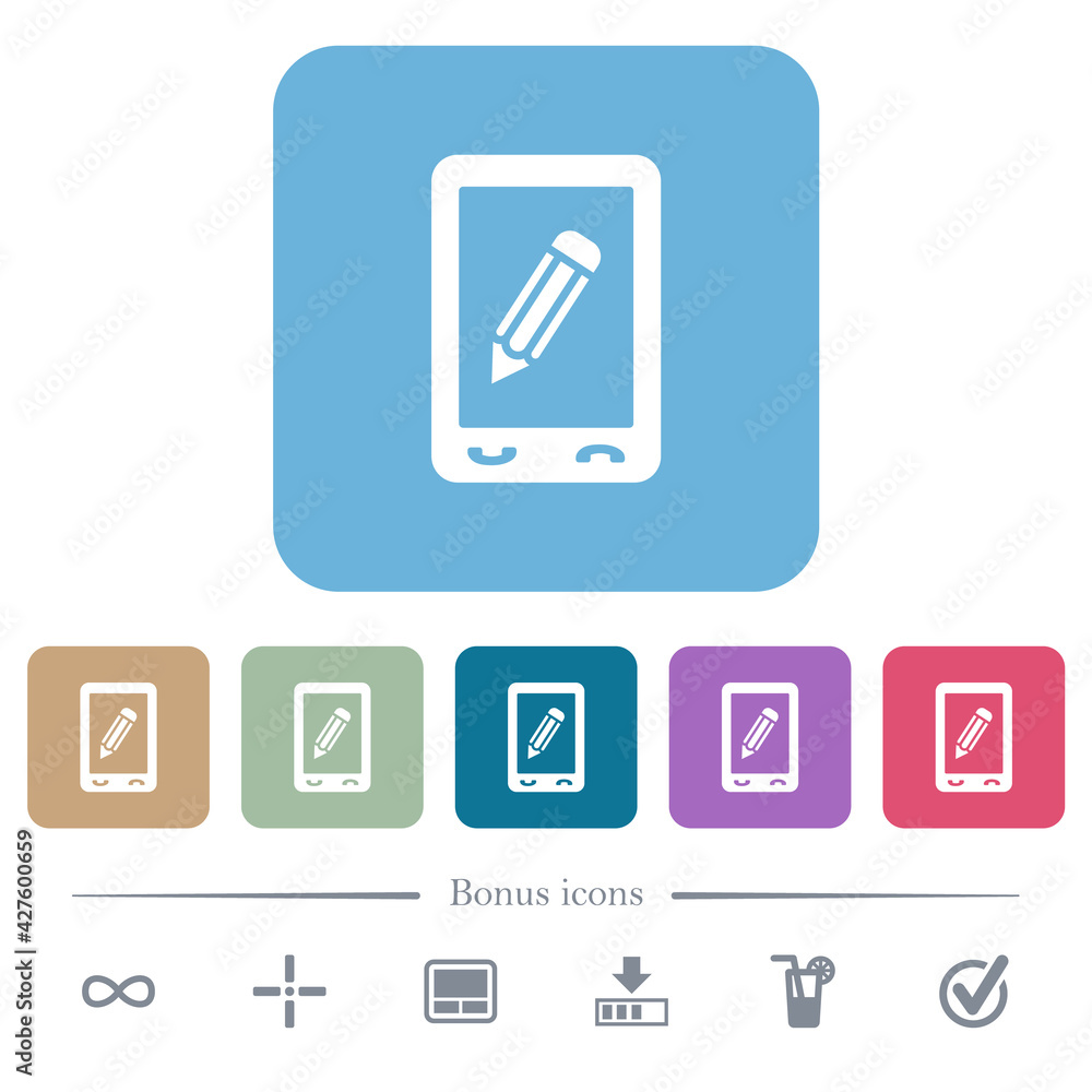 Poster mobile memo flat icons on color rounded square backgrounds