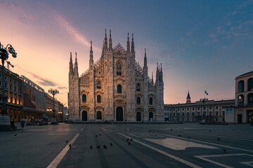 Duomo di Milano (Milan Cathedral) in Milan, Italy. Milan Cathedral is the largest church in Italy and the third-largest in the world. It is the famous tourist attraction of Milan, Italy.