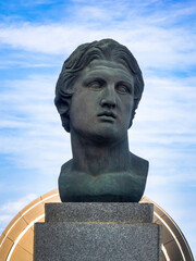 Bust of Alexander the Great in the park of the library Bibliotheca Alexandrina. Cultural landmarks...