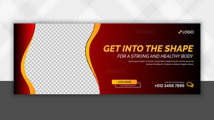 Gym Facebook and social media Timeline Cover banner template, 100% Editable