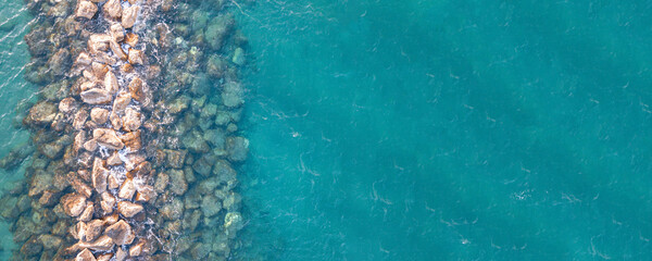 Aerial top down view on artificial reef close to the shore in Mediterranean sea - 427602019