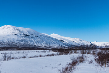 Kiruna, Sweden Driving in the winter arctic landscape of northern Sweden