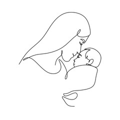 Pregnant woman one line drawing on white isolated background. Vector illustration