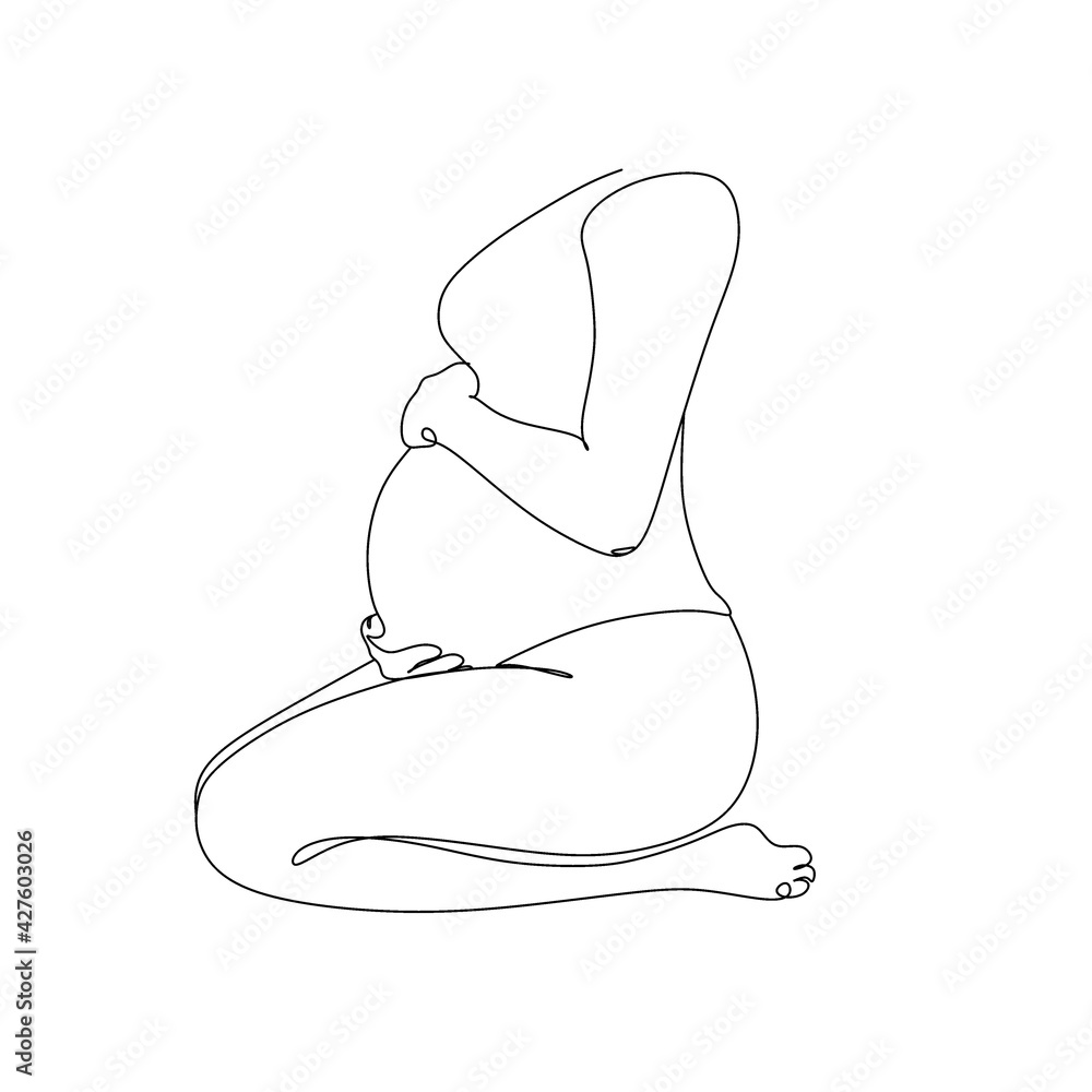 Canvas Prints pregnant woman one line drawing on white isolated background. vector illustration - Canvas Prints