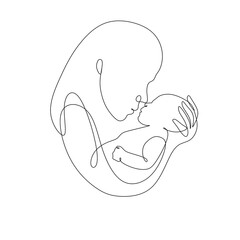Pregnant woman one line drawing on white isolated background. Vector illustration