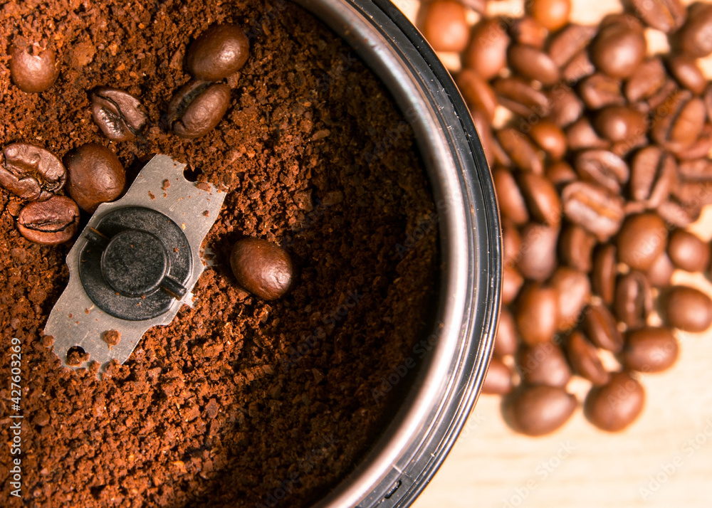 Wall mural coffee beans and grinder