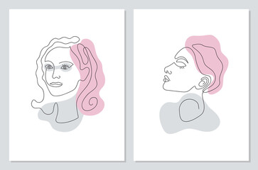 Abstract faces of a woman -  set of posters. Vector illustration. Abstract poster, banner for your design or interior