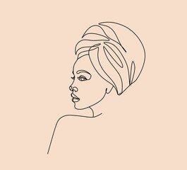 Continuous line, drawing of set faces and hairstyle, fashion concept, woman beauty minimalist, vector illustration for t-shirt, slogan design print graphics style