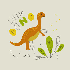 Dinosaur - template for print, poster, banner.  Vector illustration with little dino.