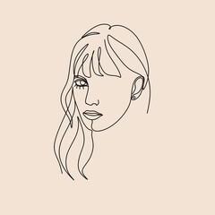 Continuous line, drawing of set faces and hairstyle, fashion concept, woman beauty minimalist, vector illustration for t-shirt, slogan design print graphics style