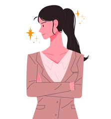 A charismatic and confident woman ceo. Pose with arms crossed. Business woman concept vector illustration.