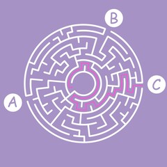 Labyrinth shape design element. Three entrance, one exit and one right way to go, but many paths