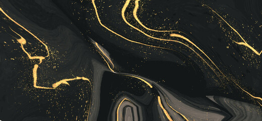 Dark black marble motif with gold glitter lines and beads