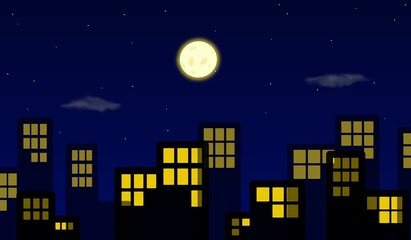 Fototapeta premium City in the middle of the night of the full moon