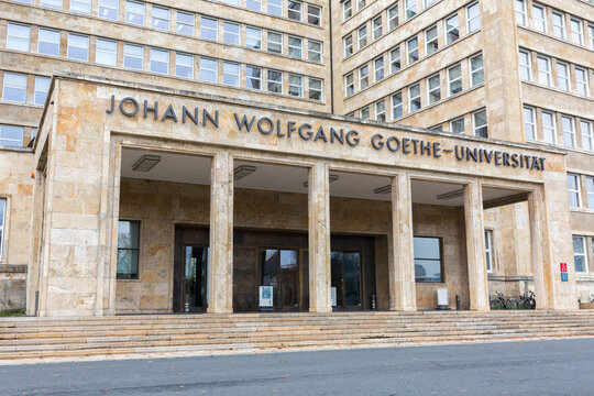 Frankfurt, Hesse / Germany - Nov 21, 2019: Close-up view on entrance of the Johann Wolfgang Goethe-Universität (university).