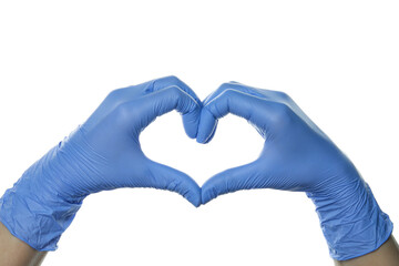 Fototapeta premium Hands in medical gloves shows heart, isolated on white background