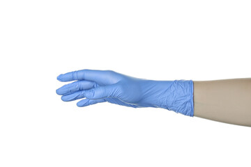 Hand in medical glove isolated on white background