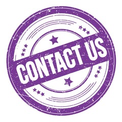 CONTACT US text on violet indigo round grungy stamp.