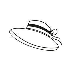 Vector illustration of summer women hat. Doodle outline. Hand drawn sketch vector. Icon retro