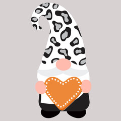 Cute gnome with heart, vector illustration art.