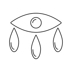 Eyes and tears icon. Hand drawn element, vector illustration in black on a white background.