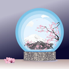 blooming sakura, against the background of Mount Fuji, Japan