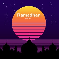 Obraz na płótnie Canvas Illustration vector graphic Ramadan Kareem mosque silhouette with moon and star background. Perfect for concept of presentation, banner, cover and promotion celebration