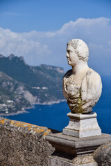 Statue in Terrace of Infinity, Villa Cimbrone in Ravello, Amalfi coast, Italy in summer.