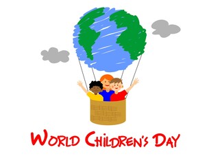 world childrens day with air balloon hand drawn design template 